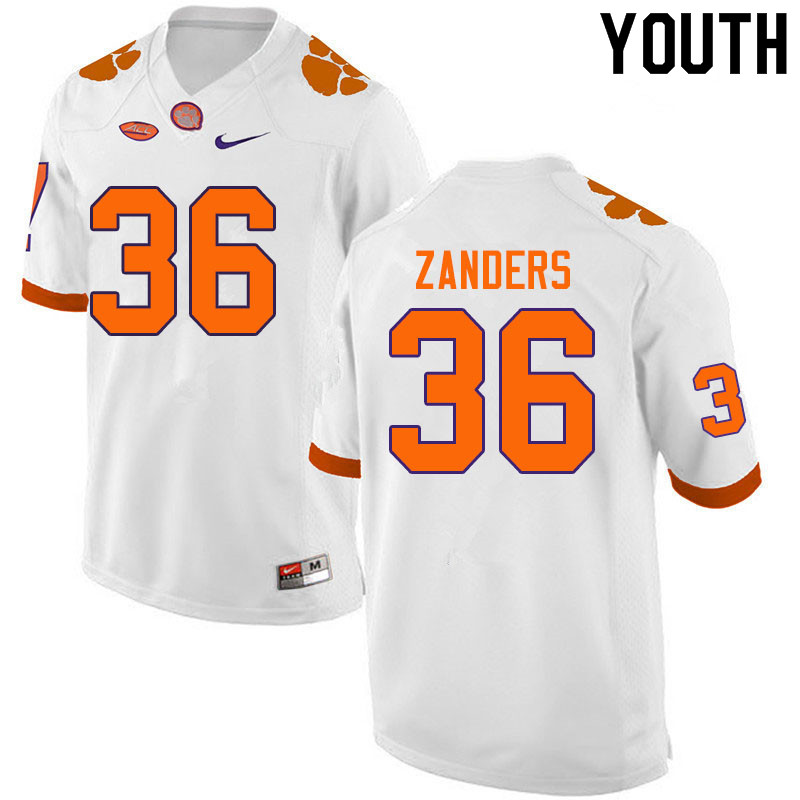Youth #36 Lannden Zanders Clemson Tigers College Football Jerseys Sale-White